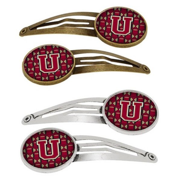 Carolines Treasures Letter U Football Garnet and Gold Barrettes Hair Clips, Set of 4, 4PK CJ1078-UHCS4